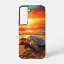 Tortue de mer à l'horizon doré