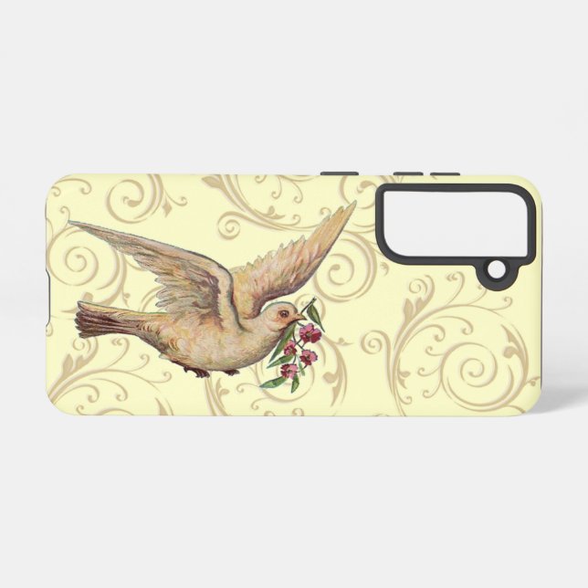 Coque Samsung Galaxy Tourbillon de colombe vintage (Verso Horizontal)