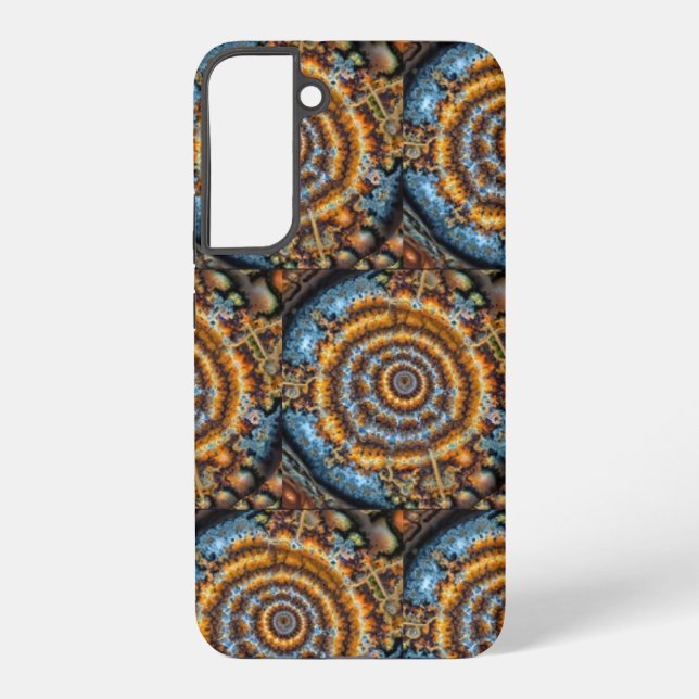 Coque Samsung Galaxy tourbillon fractal bleu et or (Verso)