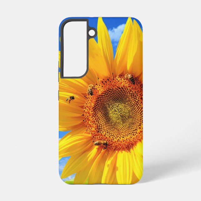 Coque Samsung Galaxy Tournesol avec abeilles sur ciel bleu (Verso)