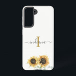 Coque Samsung Galaxy Tournesol Eucalyptus Monogramme Écriture Moderne<br><div class="desc">Étui pour Samsung Galaxy S21 Tournesol Eucalyptus Monogramme Écriture Moderne</div>