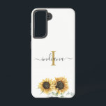 Coque Samsung Galaxy Tournesol Eucalyptus Monogramme Écriture Moderne<br><div class="desc">Étui pour Samsung Galaxy S21 Tournesol Eucalyptus Monogramme Écriture Moderne</div>