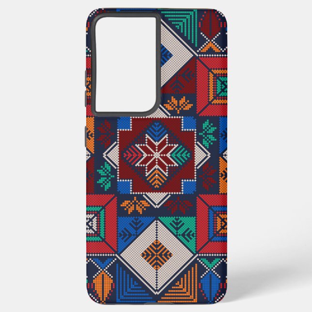 Coque Samsung Galaxy Traditionnel Palestine Broderie tatreez coloré (Verso)