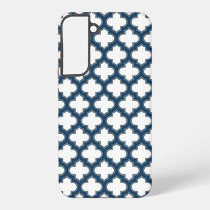 Coque Samsung Galaxy Trellis, treillis, quatrefeuilles blanc et bleu ma