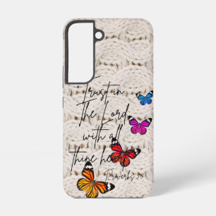 Coque Samsung Galaxy Trendy Bible Blanc Papillon Arc-en-ciel Tricoté