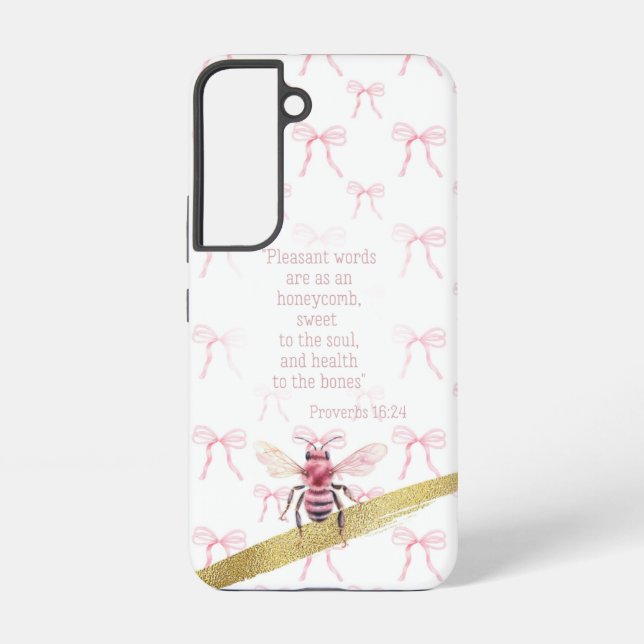 Coque Samsung Galaxy Trendy White Pink Coquette Grid Faith Pink Bee (Verso)