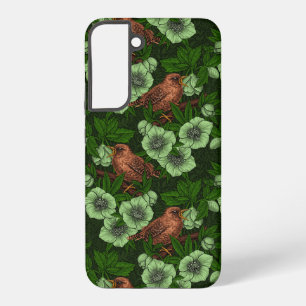 Coque Samsung Galaxy Troglodyte et hellébore sur fond vert foncé