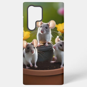 Coque Samsung Galaxy Trois souris dans des pots de fleurs,