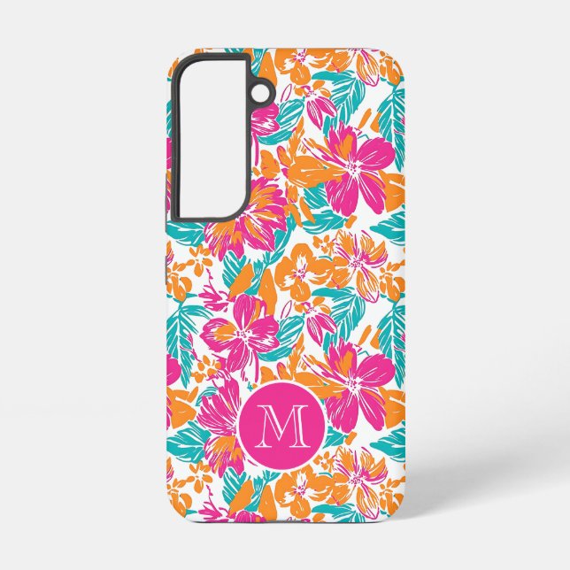 Coque Samsung Galaxy Tropical Floral Pattern Phone Case (Name) (Verso)