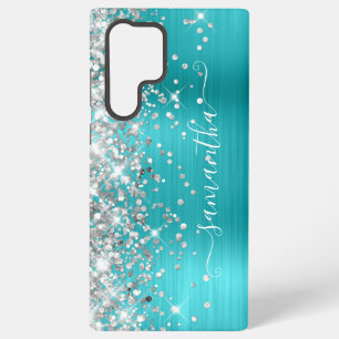 Coque Samsung Galaxy Turquoise Bleu Pailleté Argenté Signature Féminine