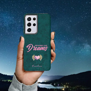 Coque Samsung Galaxy Turquoise bleu rose rêve ailé Coeur Inspirationnel