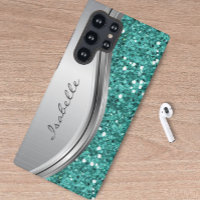 Turquoise Silver Sparkle Glam Bling Métal personna