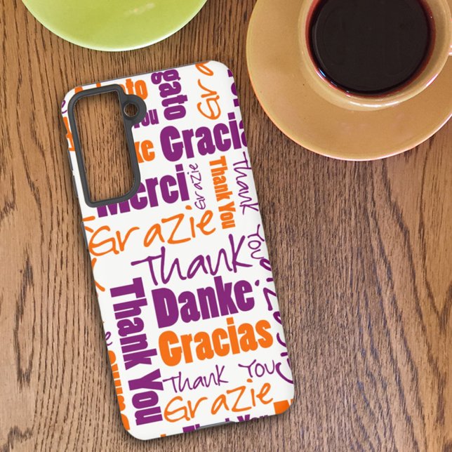 Coque Samsung Galaxy Typographie multilingue Orange Violet Merci  (Créateur téléchargé)