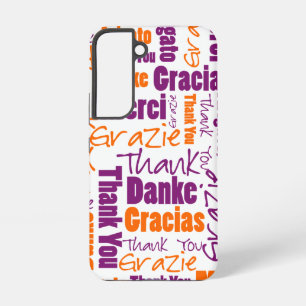Coque Samsung Galaxy Typographie multilingue Orange Violet Merci