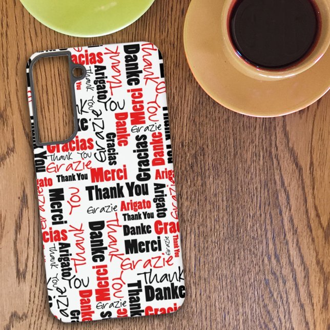 Coque Samsung Galaxy Typographie multilingue rouge et noir Merci (Créateur téléchargé)