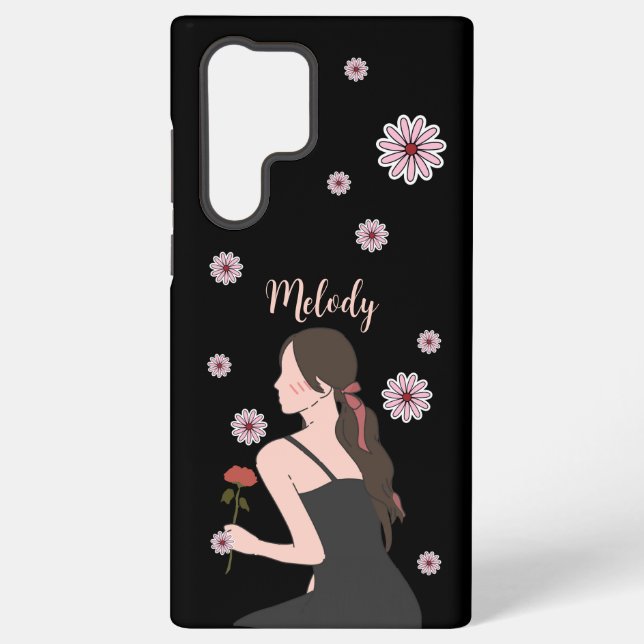 Coque Samsung Galaxy Une fille Rose à la fleur rose (Verso)