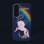 Coque Samsung Galaxy Unicorn Rainbox Stars Sparkle<br><div class="desc">Des étoiles brillantes et un arc-en-ciel brillant font de ce boîtier de téléphone à licorne spécial pour elle! L'image de la licorne silhouette s'élève contre un ciel bleu foncé tandis que les étoiles d'argent et d'or descendent en spirale. Votre nom est en face de l'arc-en-ciel en haut à droite. Très...</div>
