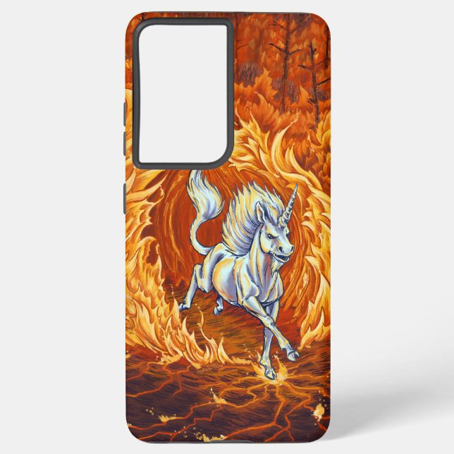Coque Samsung Galaxy Unicorne de l'art Imaginaire de feu (Verso)