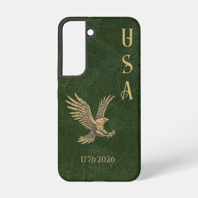 Coque Samsung Galaxy USA Eagle 1775 - 2026 Fax green leather  (Verso)