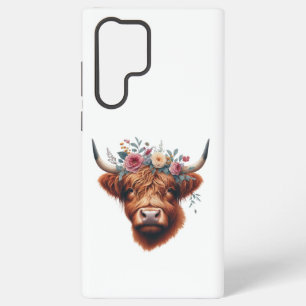 Coque Samsung Galaxy Vache des hautes terres mignonne, florale/printani