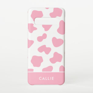 Coque Samsung Galaxy S10 Vache rose et blanche Imprimer Nom personnalisé