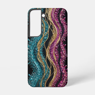 Coque Samsung Galaxy Vagues de mosaïque de géode sarcelle fuchsia or