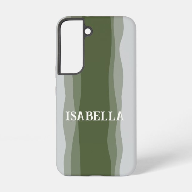 Coque Samsung Galaxy Vagues en vert sur fond vert et gris (Verso)