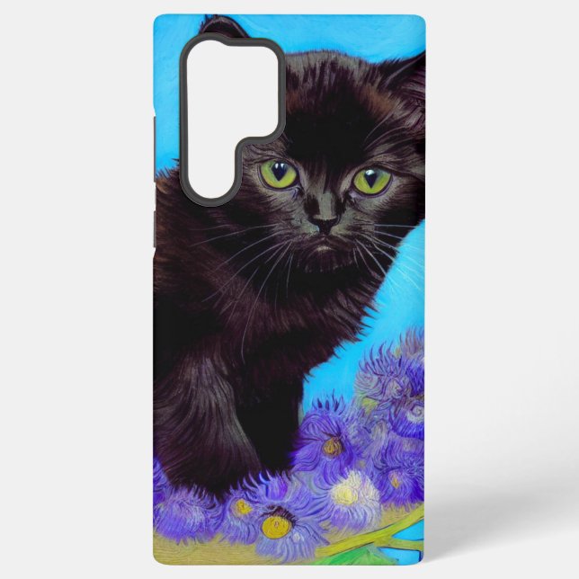 Coque Samsung Galaxy Van Gogh Chat et fleurs (Verso)