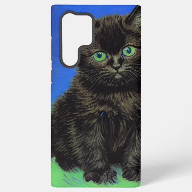 Coque Samsung Galaxy Van Gogh Style Kitten noir (Verso)