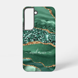 Coque Samsung Galaxy Vert Agate Or Glitter Marbre Votre Nom
