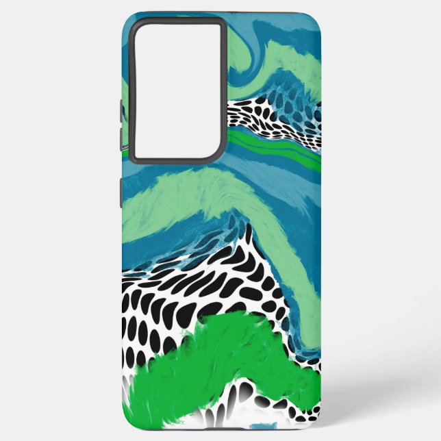 Coque Samsung Galaxy Vert, bleu et noir Abstrait (Verso)