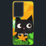 Coque Samsung Galaxy Vibes d'été Personnalisé Floral Chat noir<br><div class="desc">Ce coque Samsung personnalisé est parfait pour les amoureux de les chats qui veulent protéger leur téléphone tout en montrant leur amour pour les felines. Le coque présente un imprimé abstrait mignon avec un chat noir à fleurs sucrées avec un arrière - plan orange et vert. Vous pouvez personnaliser le...</div>
