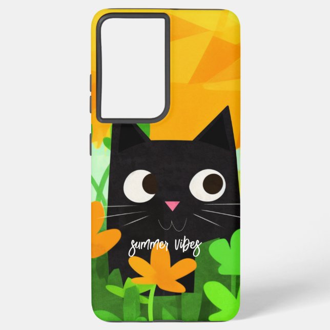 Coque Samsung Galaxy Vibes d'été Personnalisé Floral Chat noir (Verso)