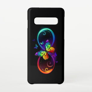 Coque Samsung Galaxy S10 Vibrant infinity with rainbow butterfly on black