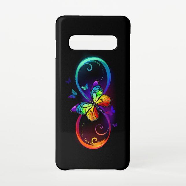 Coque Samsung Galaxy Vibrant infinity with rainbow butterfly on black (Dos)