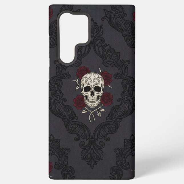 Coque Samsung Galaxy Victorian Skull & Roses Damask Phone Case (Verso)