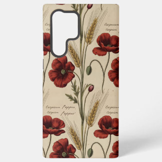 Coque Samsung Galaxy Vintage Botanical Poppy Script – Antique Red