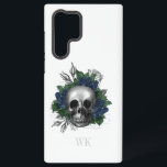Coque Samsung Galaxy Vintage Gothique Marine Bleu Rose Monogramme crâne<br><div class="desc">Boîtier téléphonique gothique vintage géant avec des roses bleu marine dans un crâne.</div>