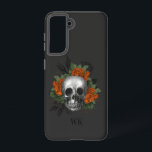 Coque Samsung Galaxy Vintage gothique Orange Rose Monogramme crâne<br><div class="desc">Boîtier téléphonique gothique vintage avec des roses oranges dans un crâne.</div>