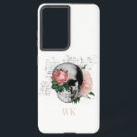 Coque Samsung Galaxy Vintage gothique rose Roses Monogramme crâne<br><div class="desc">Boîtier de téléphone gothique vintage avec des roses roses dans un crâne.</div>