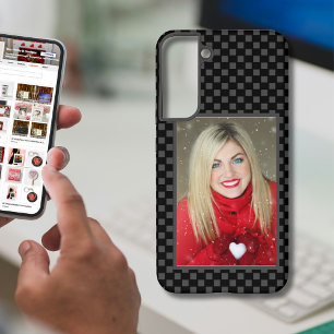 Coque Samsung Galaxy Votre photo de famille damier gris et noir