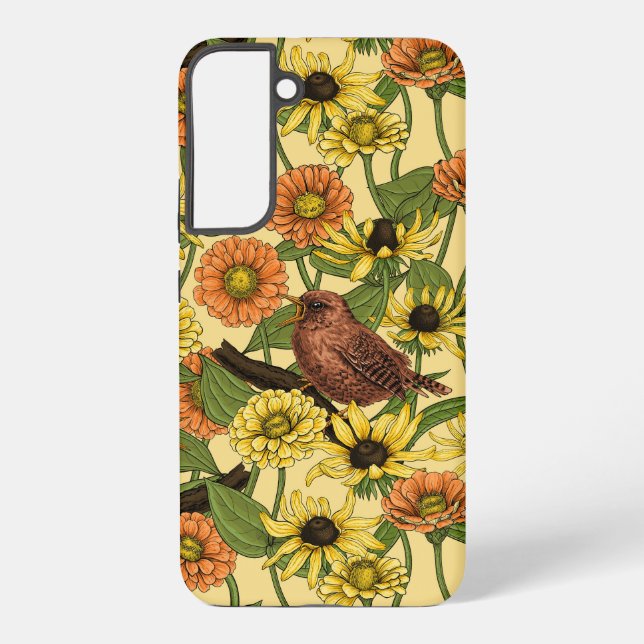 Coque Samsung Galaxy Wens et fleurs sur jaune pâle (Verso)