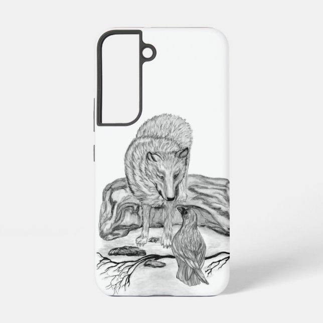 Coque Samsung Galaxy Wolf and Raven black and white design (Verso)