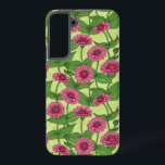 Coque Samsung Galaxy Zinnias rose sur vert clair<br><div class="desc">Motif vectoriel de fleurs de zinnia peintes à la main</div>