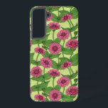 Coque Samsung Galaxy Zinnias rose sur vert clair<br><div class="desc">Motif vectoriel de fleurs de zinnia peintes à la main</div>