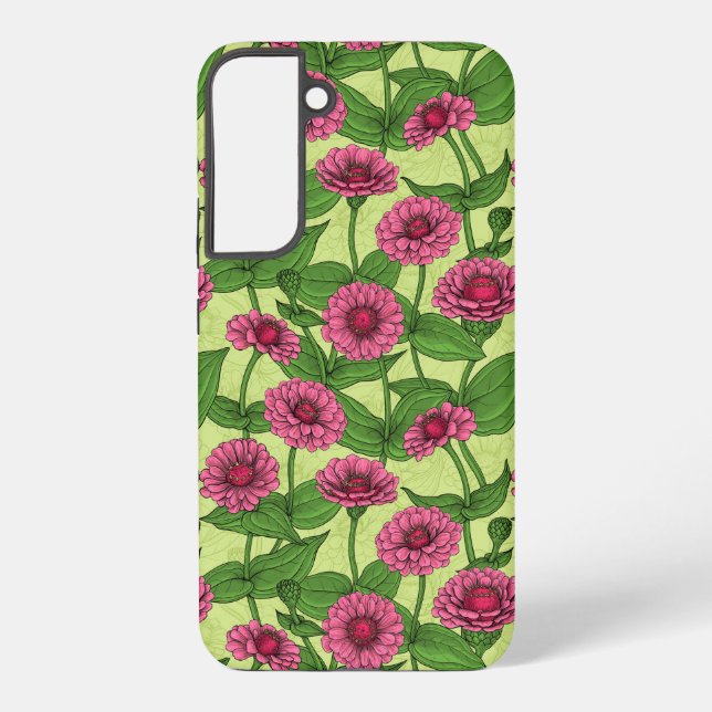 Coque Samsung Galaxy Zinnias rose sur vert clair (Verso)