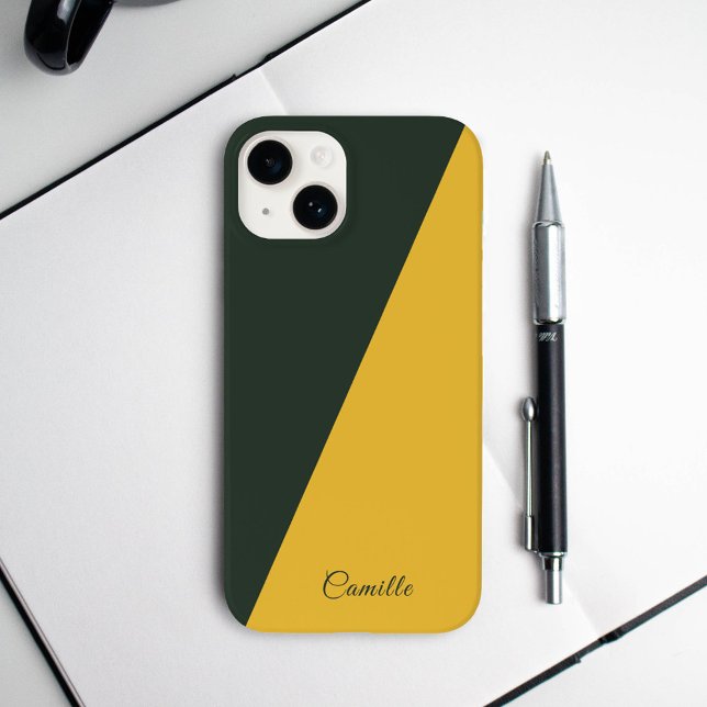 Coque téléphone bicolore or & vert forêt (Two Tone Gold & Forest Green Phone Case)