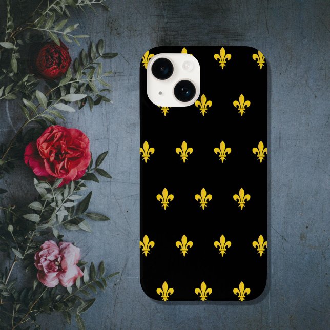 Coque téléphone noire avec motif Fleur de Lys Or (Fleur de Lis on Black Phone Case)