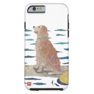 Coque Tough iPhone 6 Golden retriever, chien de plage, panneau de