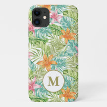 Coque tropical personnalisé Monogram Initial iPhon